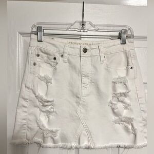 American Eagle White Distressed Denim Skirt
